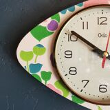 Vintage silent asymmetrical wall pendulum clock "Purple green pink flowers"