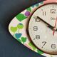 Vintage silent asymmetrical wall pendulum clock "Purple green pink flowers"