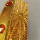 A pair of wall lights with brass-colored suspension with thick pressed glass. Vitrika, Denmark