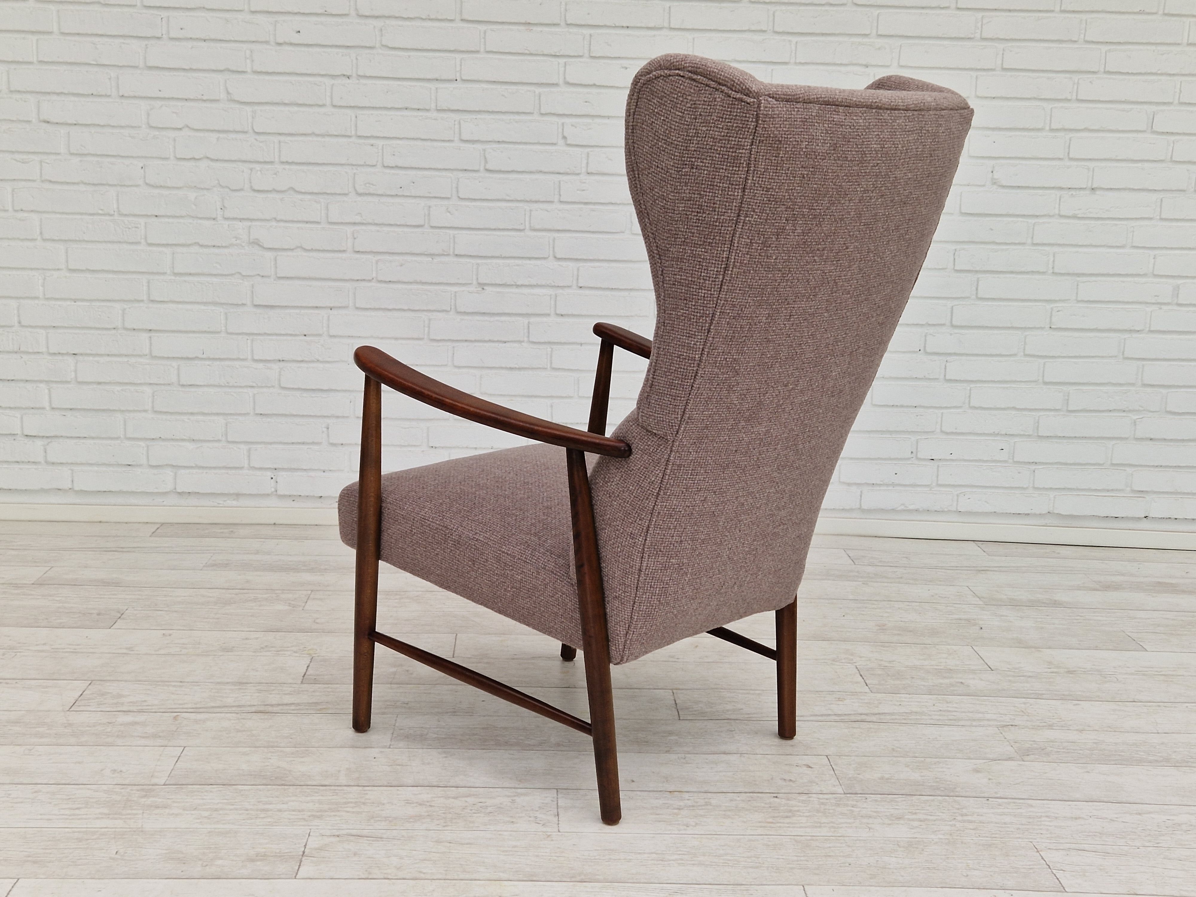 1960s, Swedish design, high-back armchair, furniture wool.