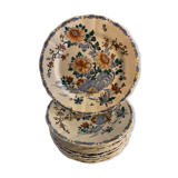 11 flat plates Rooster with Peonies, Gien earthenware