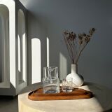 Trio of rounded triangular shaped trays or cups in monoxyl teak