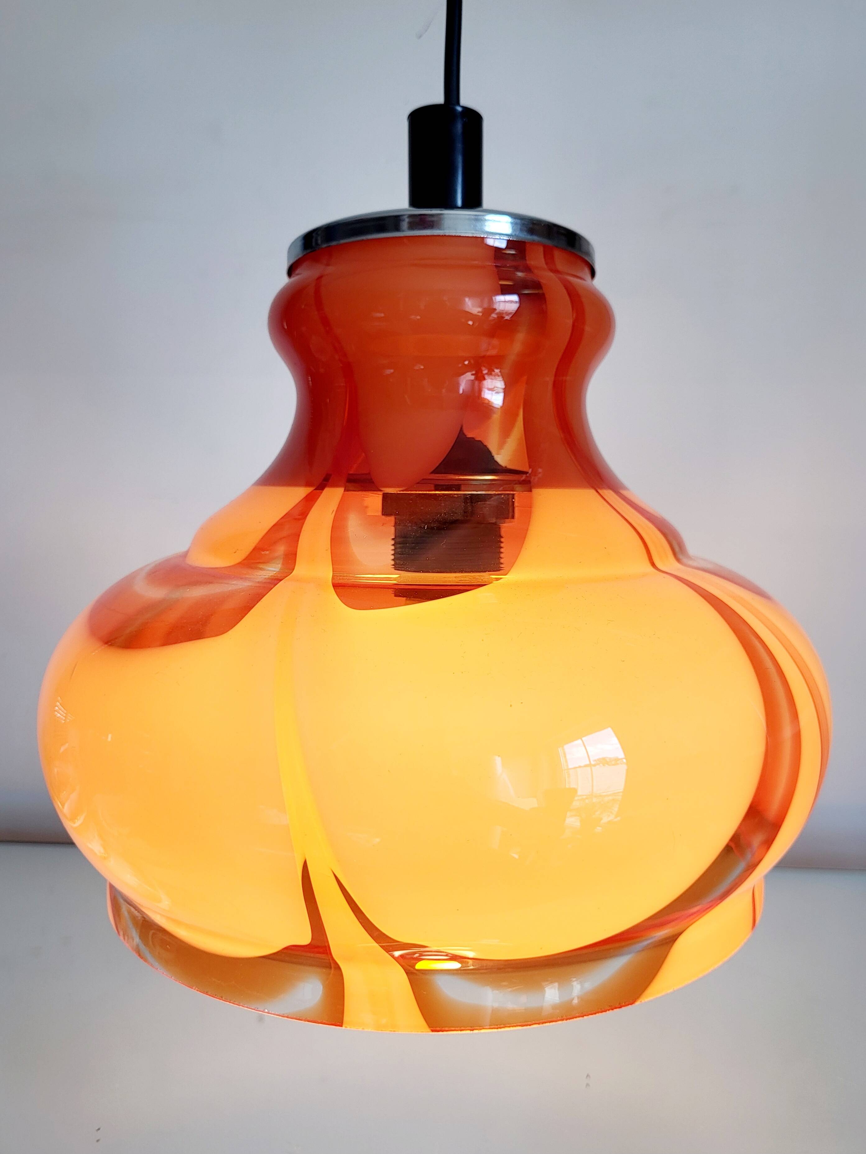 Lampe à suspension vintage en glaçure de Murano, Carlo Moretti, Italie, Jaren 1960