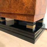 Art Deco Cabinet, Amboyna Roots, Leather and Brass, France, circa 1930