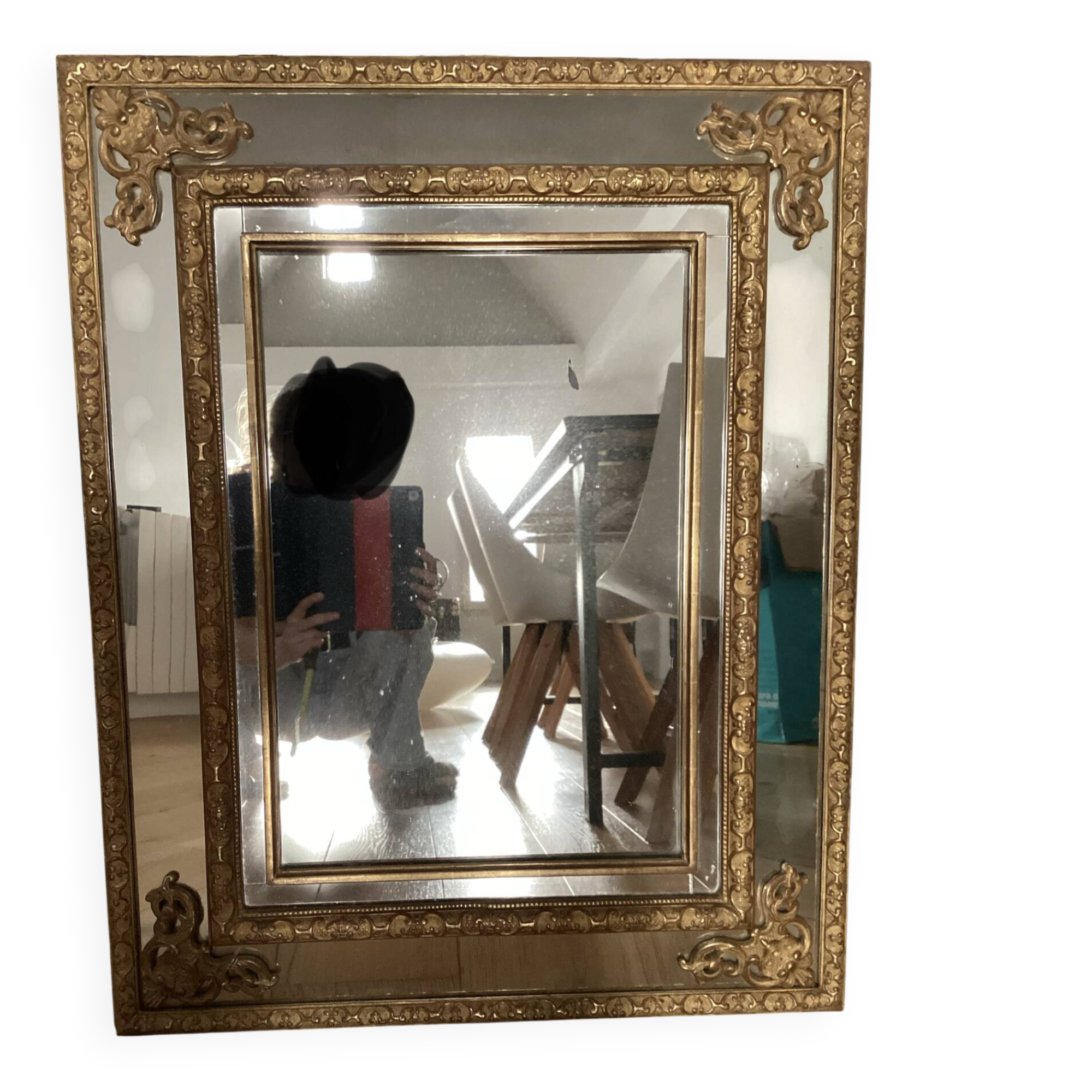 Antique oak mirror, rockwork style, early 20th century.