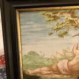 Bucolic scene painting on earthenware nineteenth after Delobel