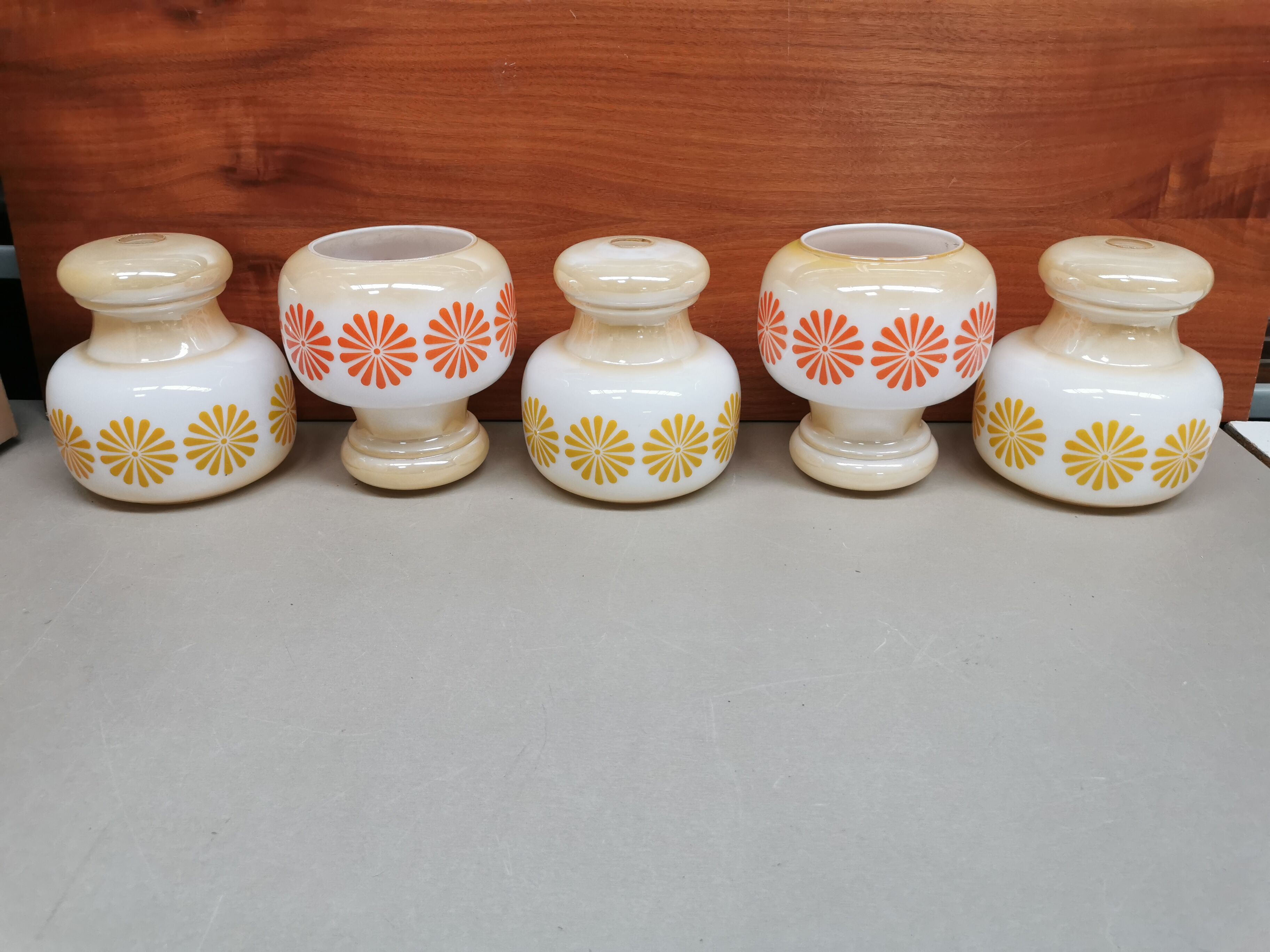 Lot 5 abat-jours en verre vintage 70's orange et jaune