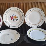 6 old flat plates mismatched Terre de Fer