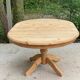 Extendable oval round table with central leg, renovated in raw solid wood, 105cm