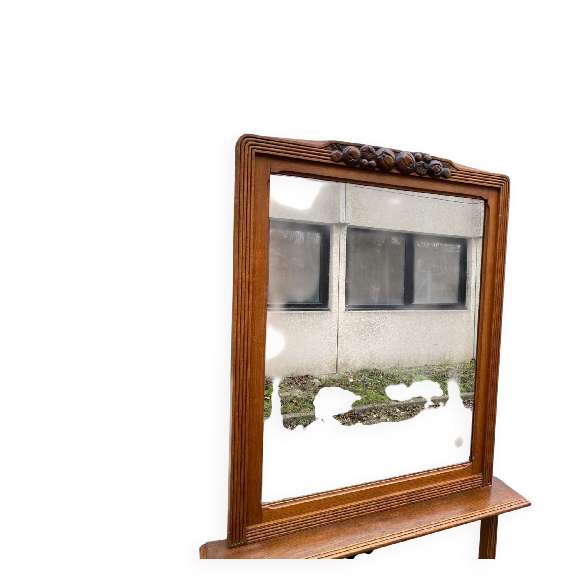 1950s Art Deco entrance mirror in solid oak console