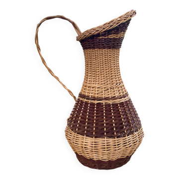 Grande Cruche , jarre en osier tressé bicolore h 61 cm