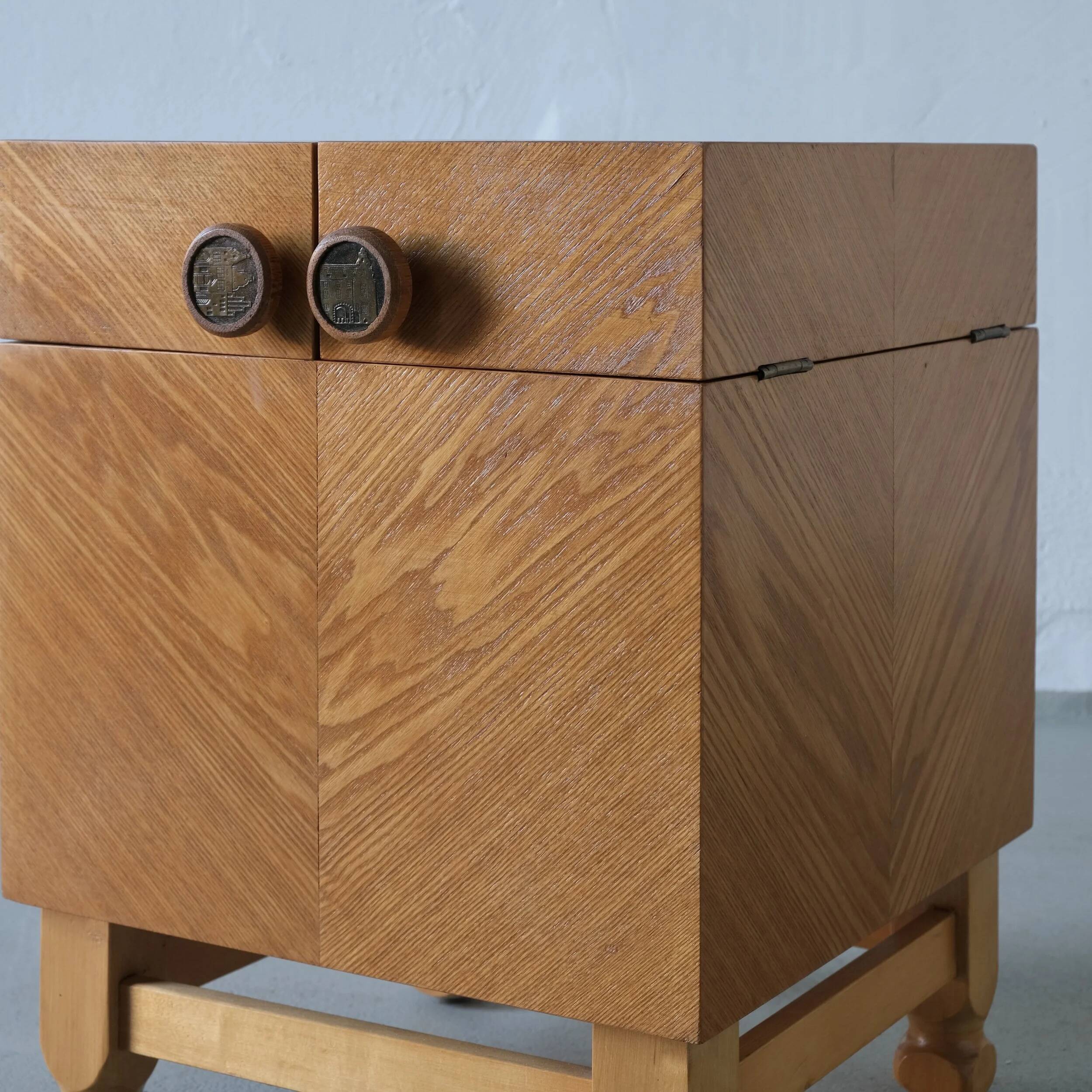 Mid-century oak bar cabinet side table, 1960s
