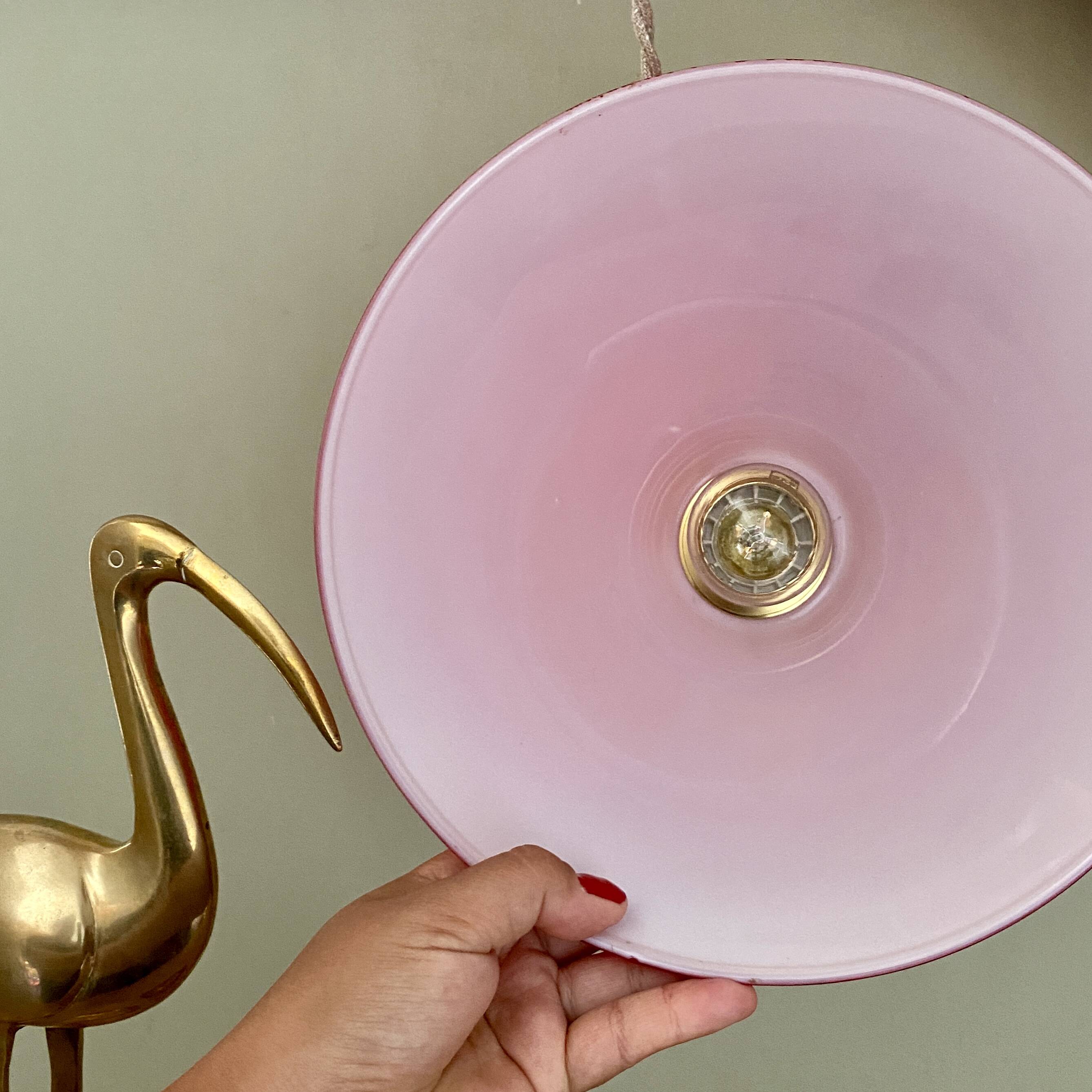Vintage lampshade pendant light in red and white opaline