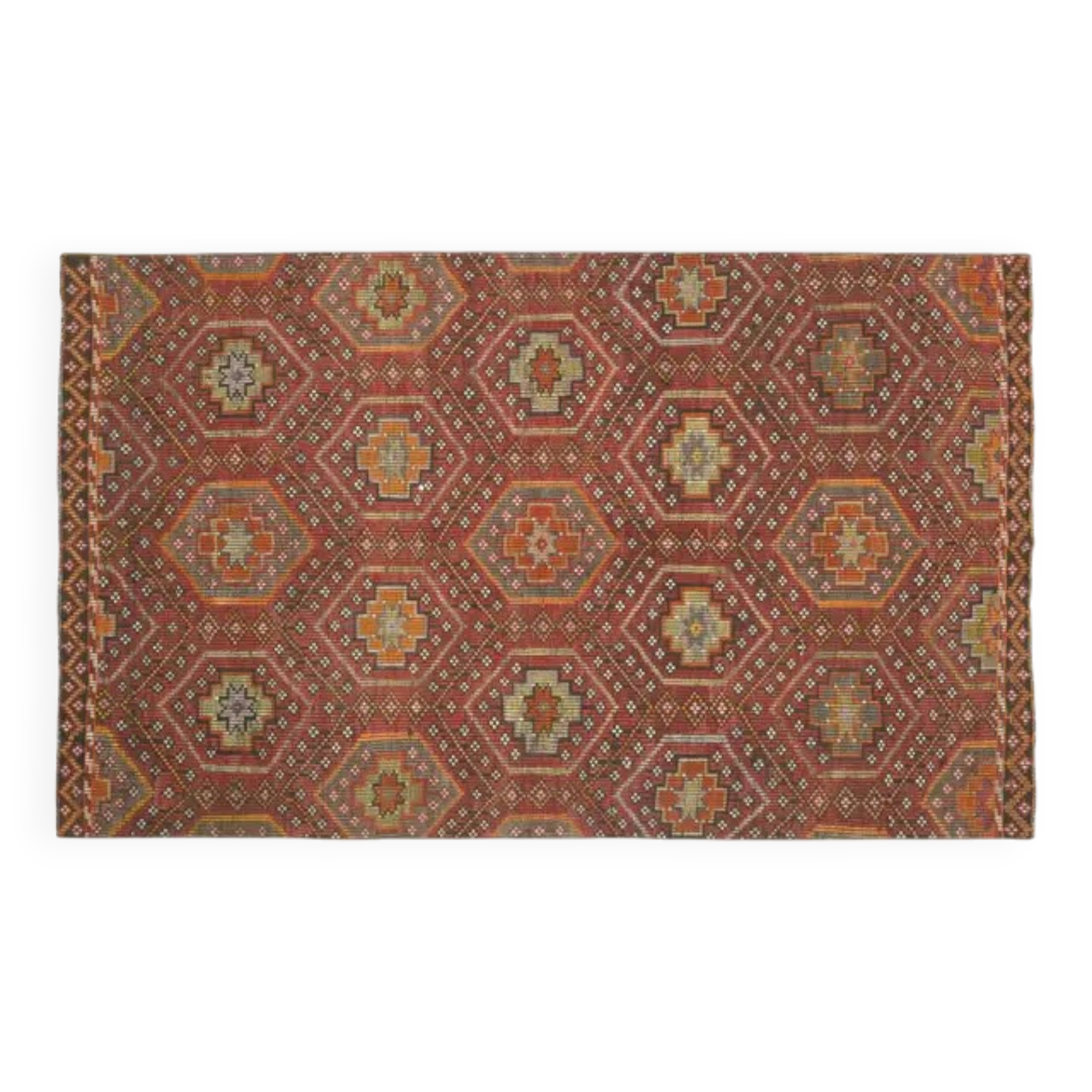 1970s Vintage Turkish Oushak Handmade Wool Cotton Red Area Rug 169x280