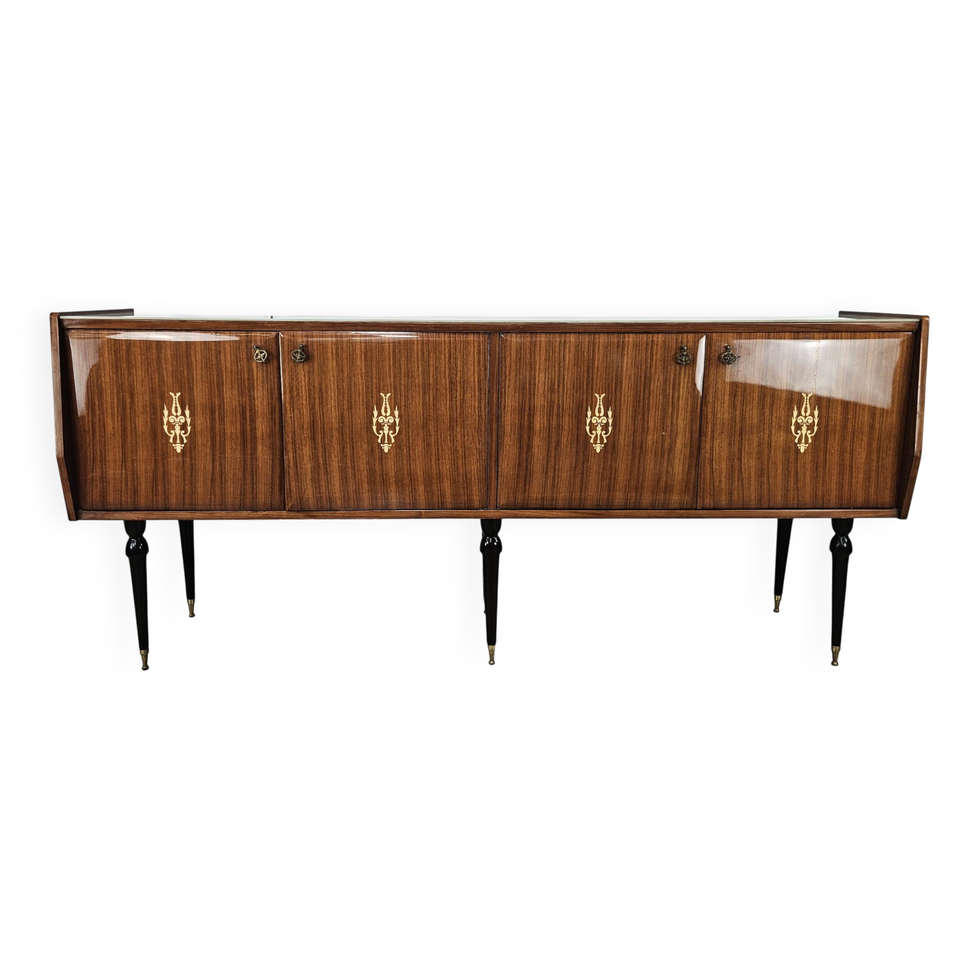 Mid-century 1960s mahogany sideboard with glass top