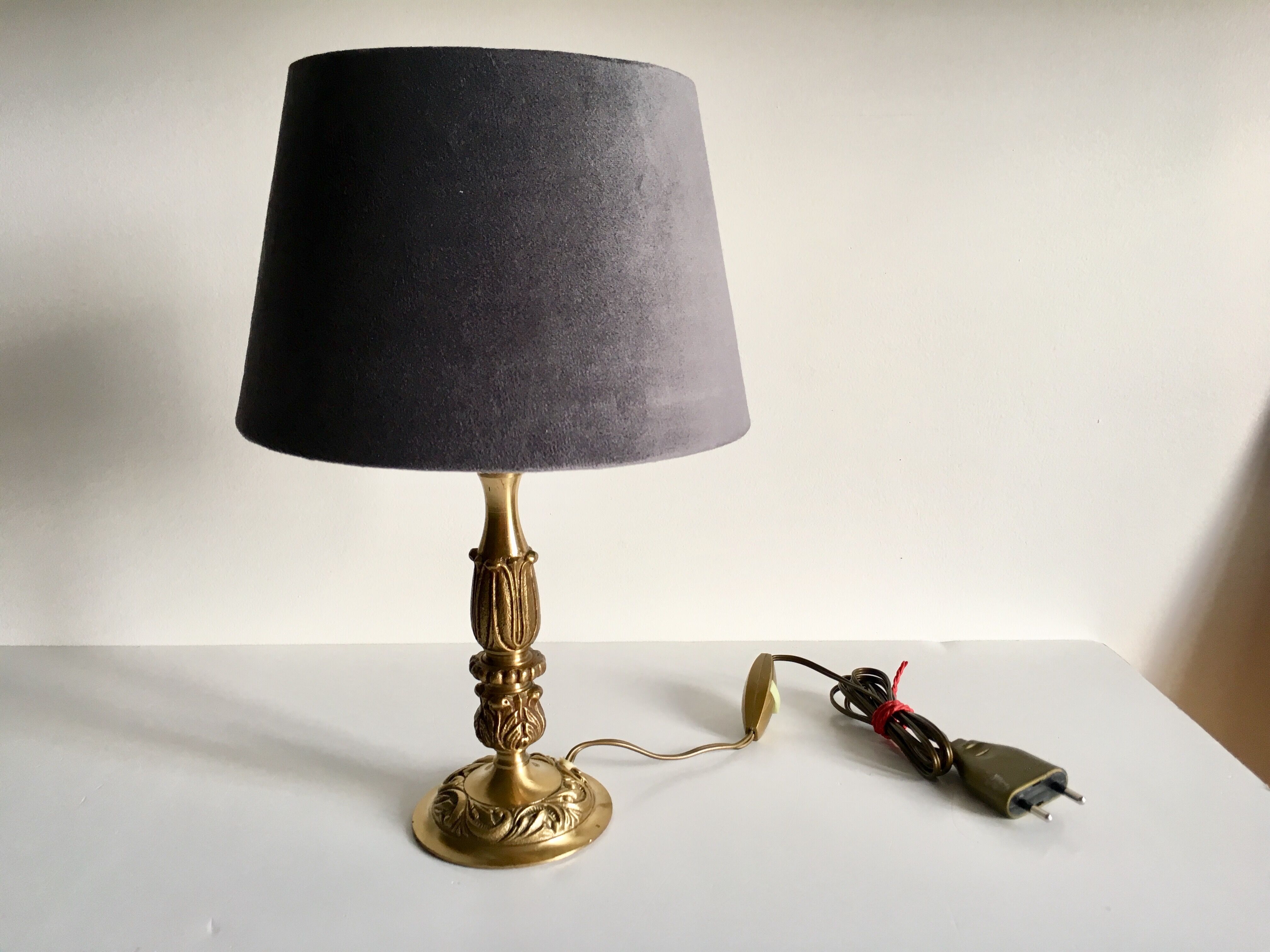 Solid brass and velvet lamp