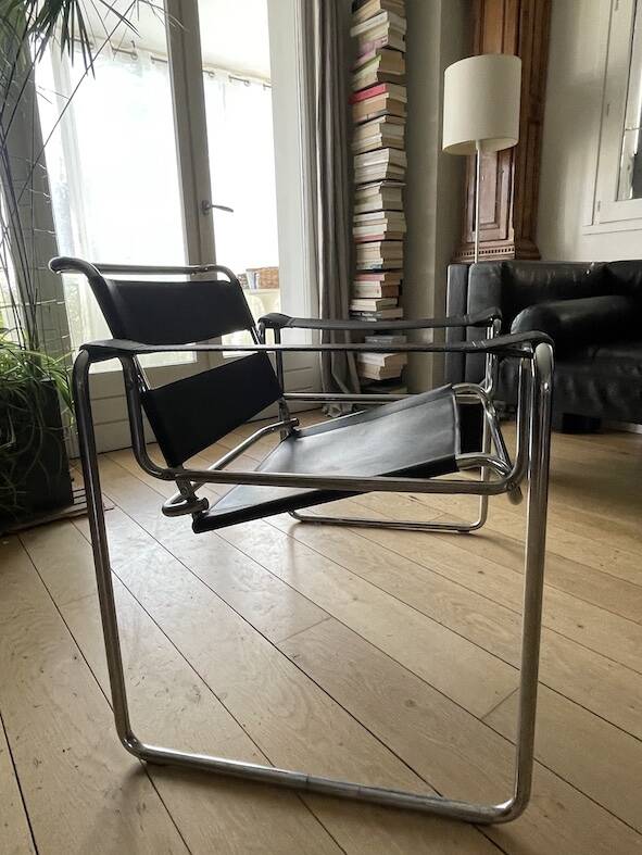 Lot de 2 Fauteuils cuir noir inspiration Wassily