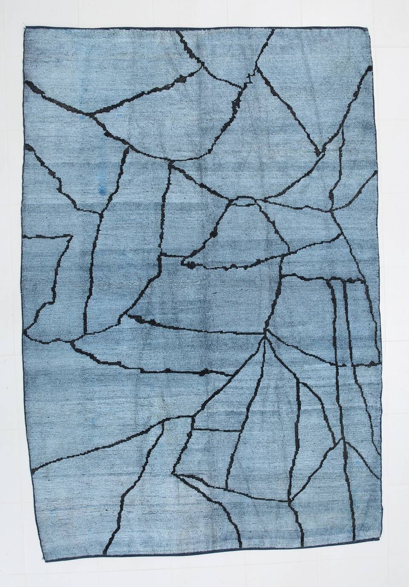 Sky Blue Wool Rug, Modern Handmade Designer Vintage Carpet, 213x281 Cm