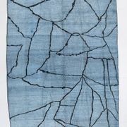 Sky Blue Wool Rug, Modern Handmade Designer Vintage Carpet, 213x281 Cm