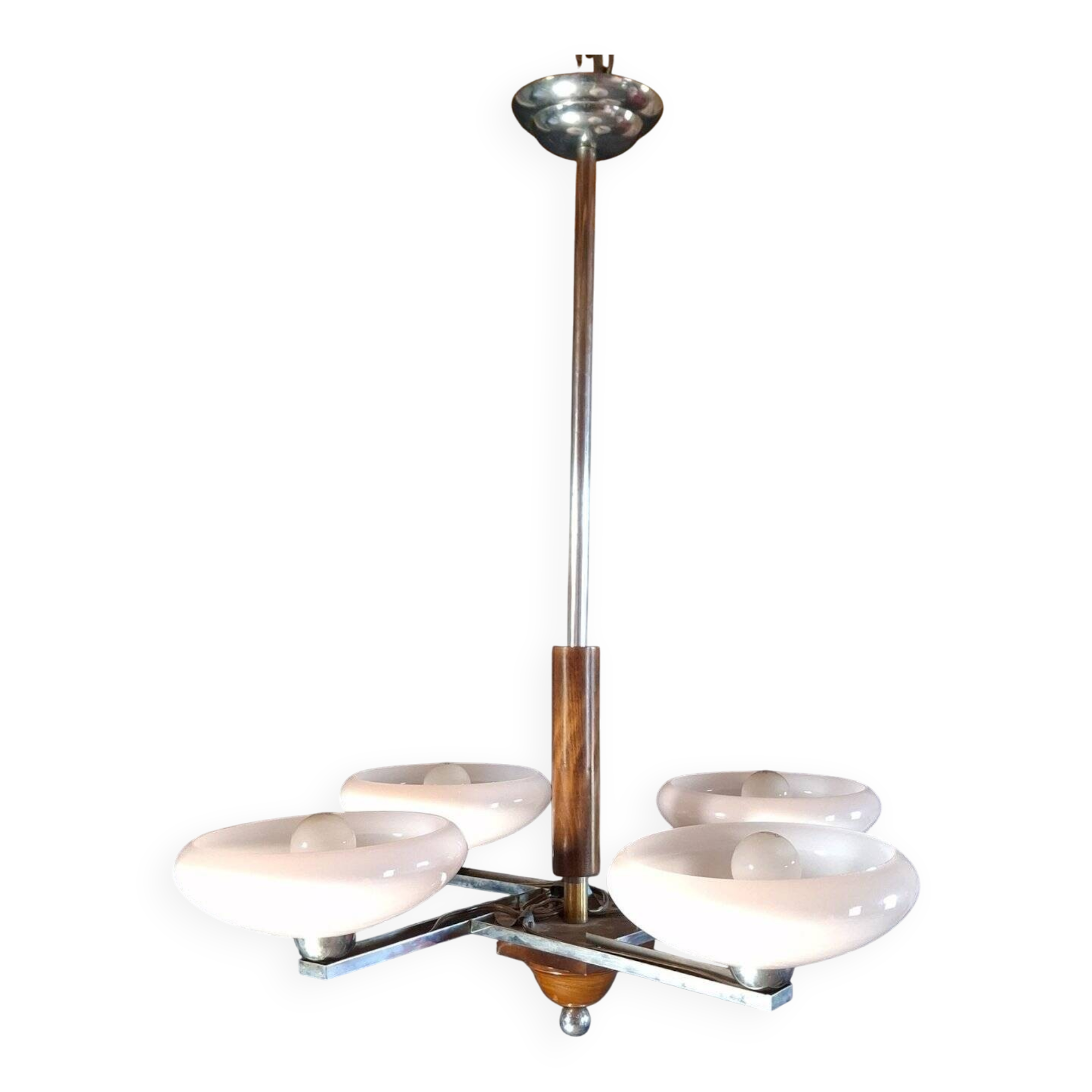 Lustre Art déco années 50 – chrome & opaline rose