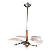 Lustre Art déco années 50 – chrome & opaline rose
