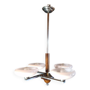 Lustre Art déco années 50 – chrome & opaline rose