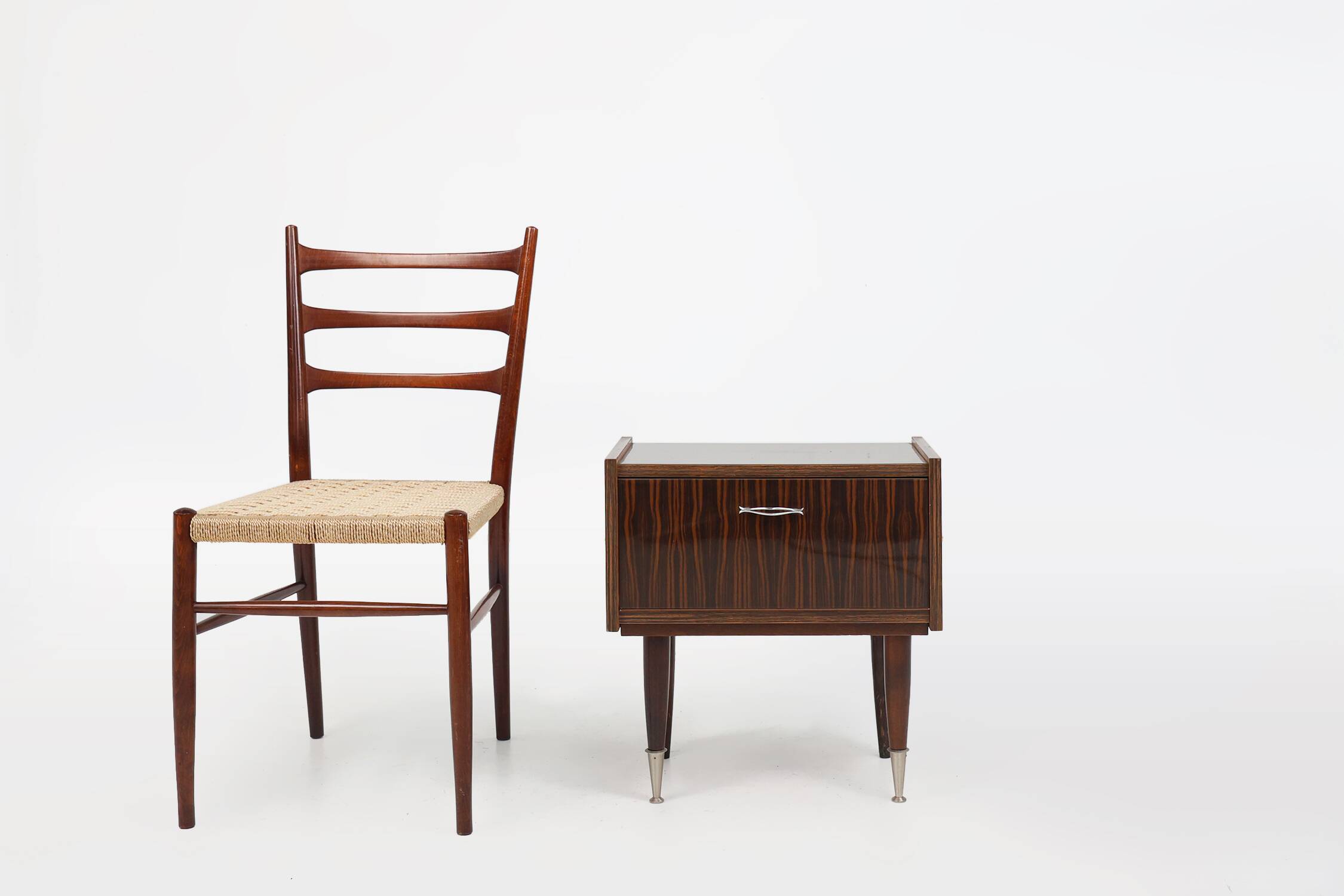 Vintage nightstand in wood with chrome details, Belgium 1960s