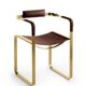 Set of 3 Armchairs, Aged Brass Steel and Dark Brown Leather, Contemporary Style