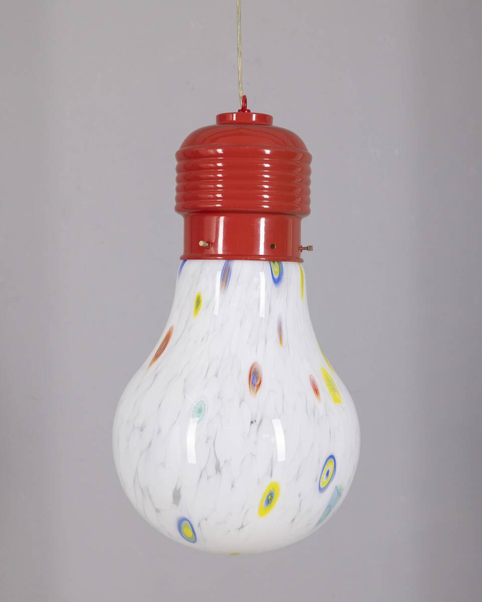Chandelier italien vintage avec ampoule en verre décorée, années 1980