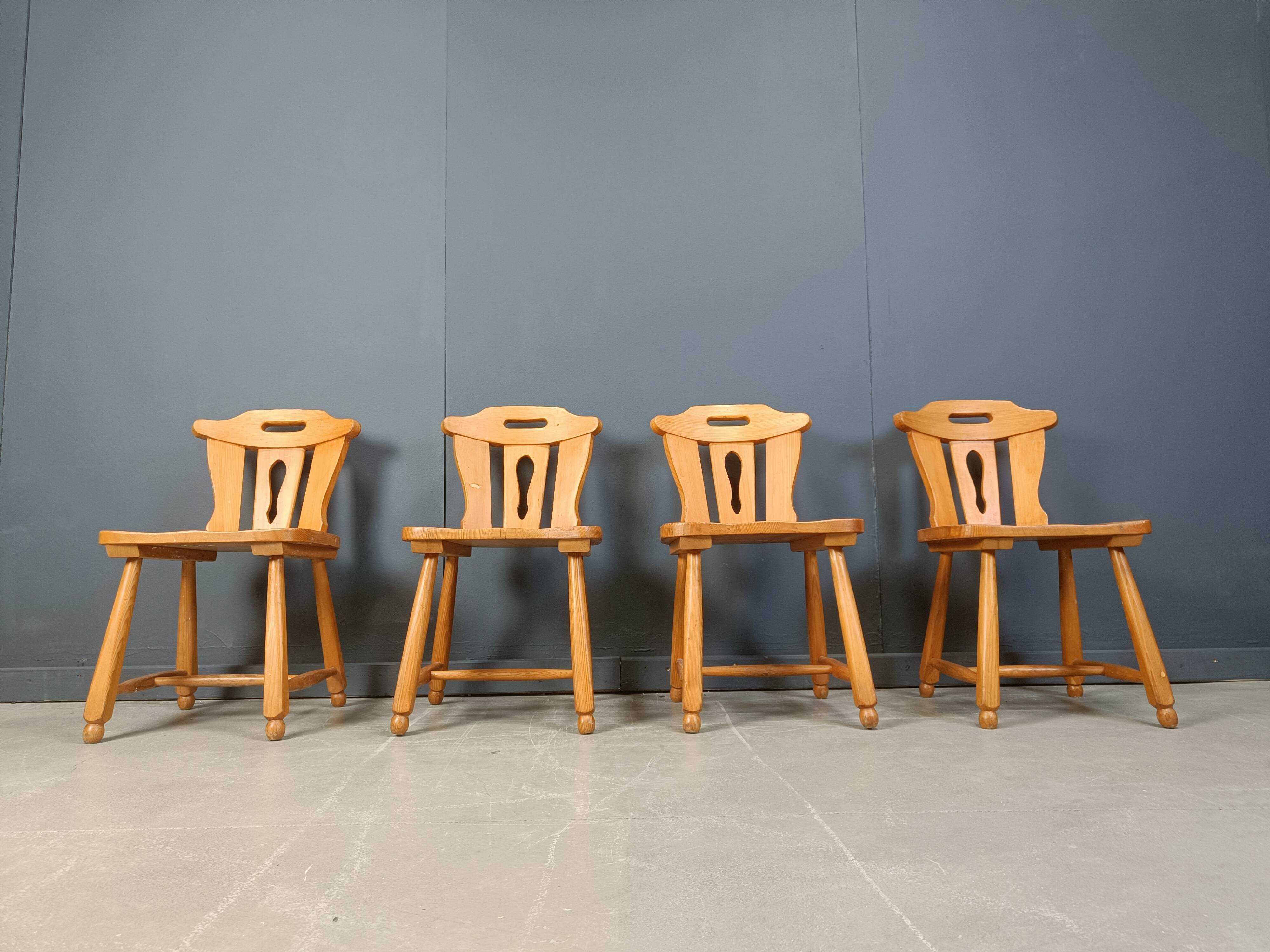 Mid century brutalist dining chairs, 1960s set of 4