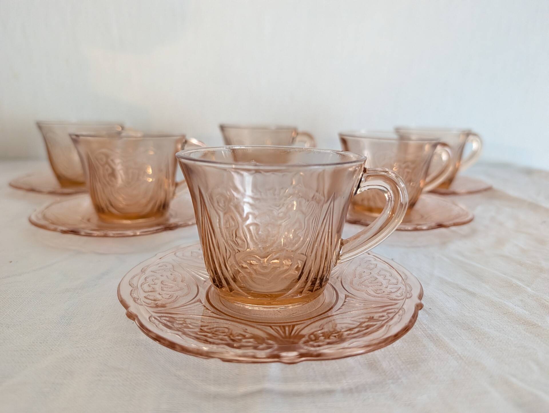 Art Deco pink glass coffee service from the 1930s.