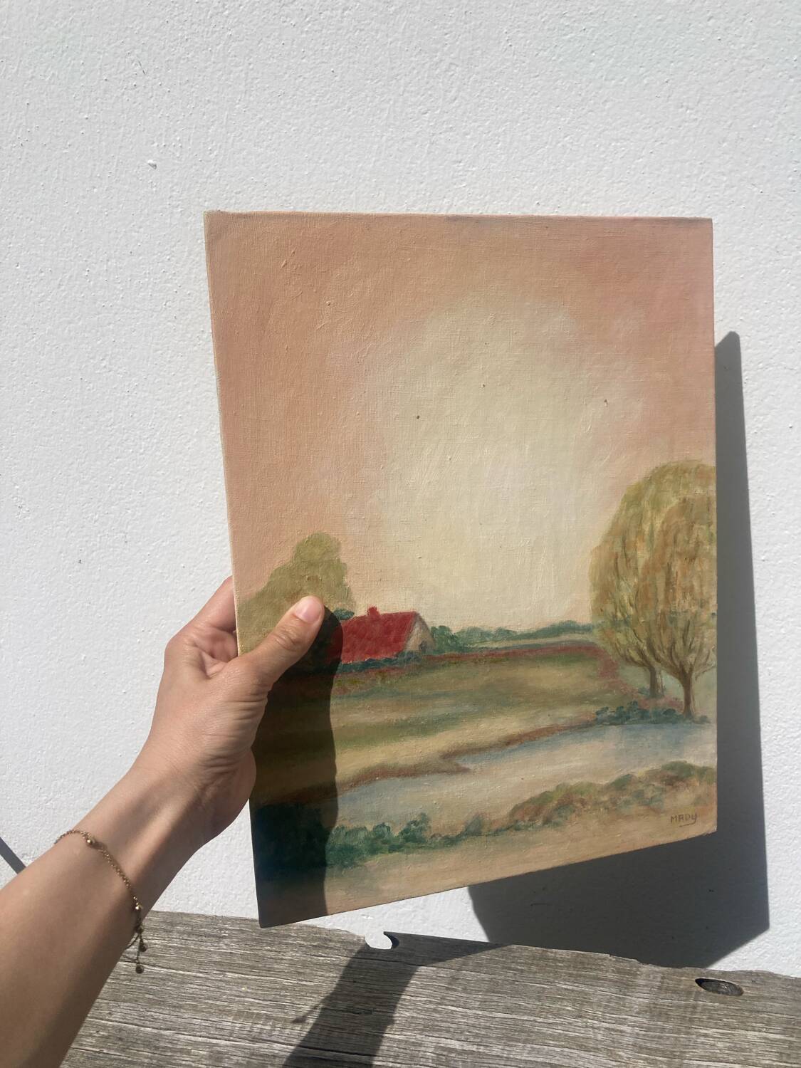 Tableau paysage champetre ancien / peinture huile