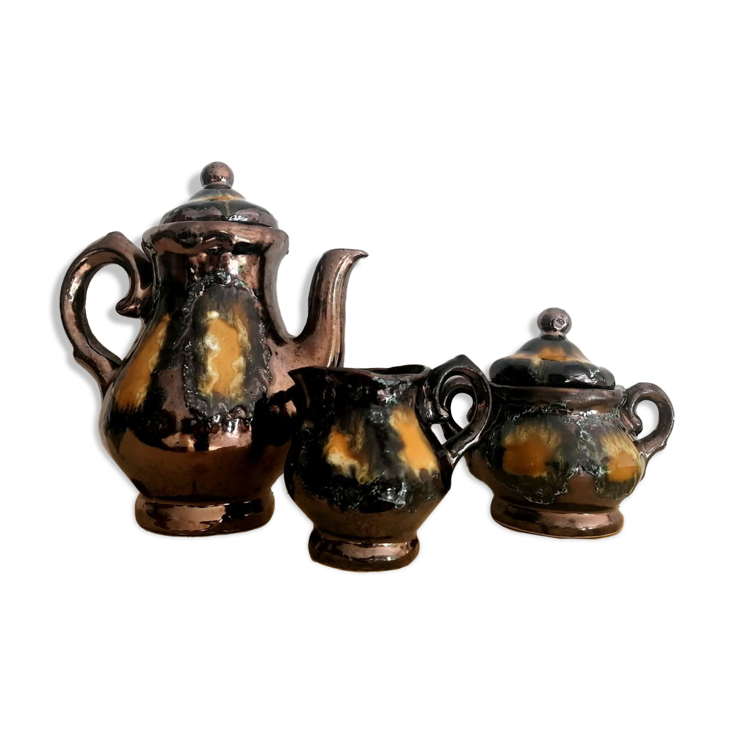 Vallauris tea set in iridescent ceramic 1960