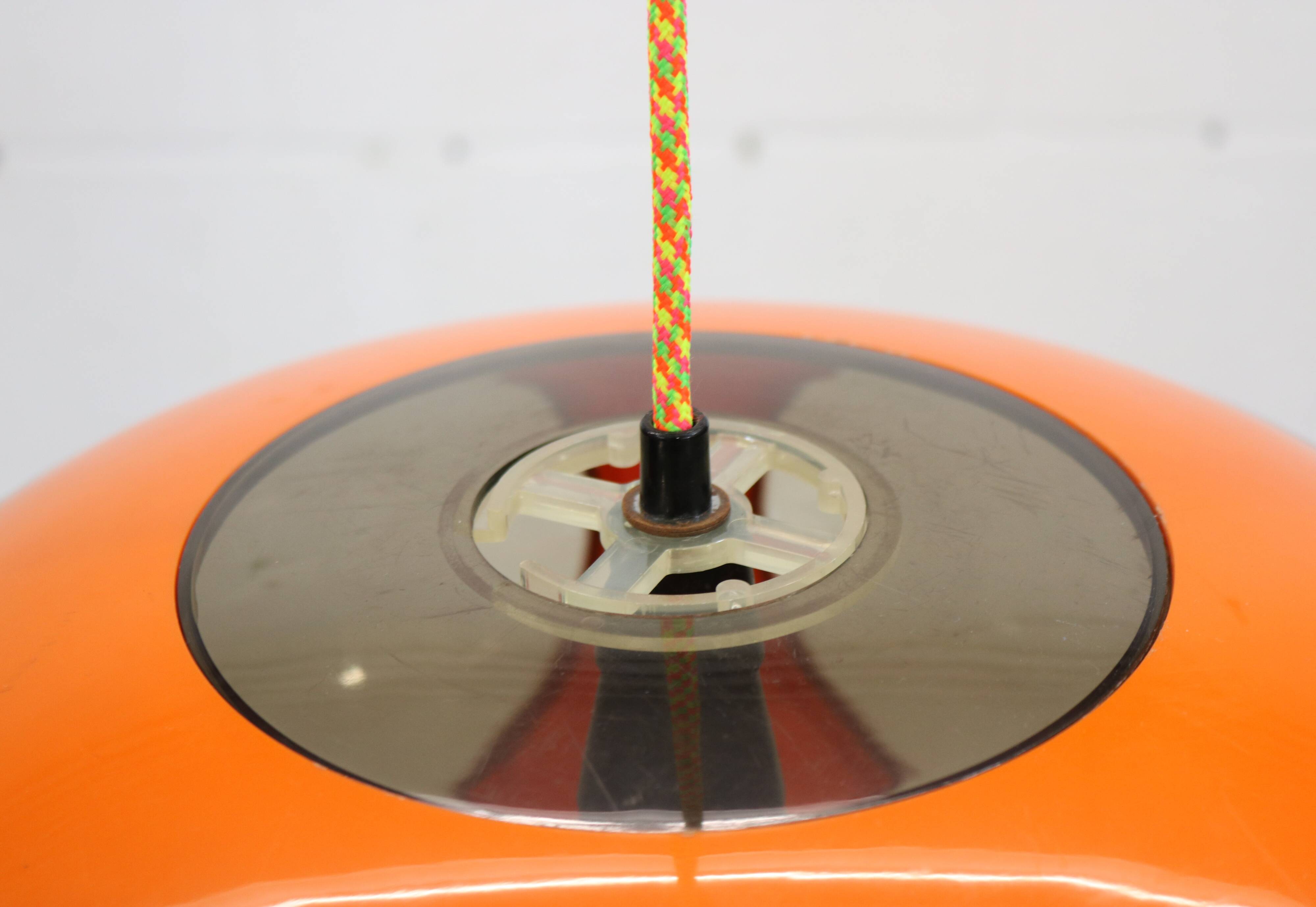 Massive Belgium Space Age UFO Lamp, Orange Mid-Century Modern Lighting