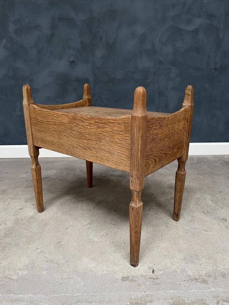 Vintage Oak Bedside Table with Brass Handle by Henning Kjærnulf, 1950s