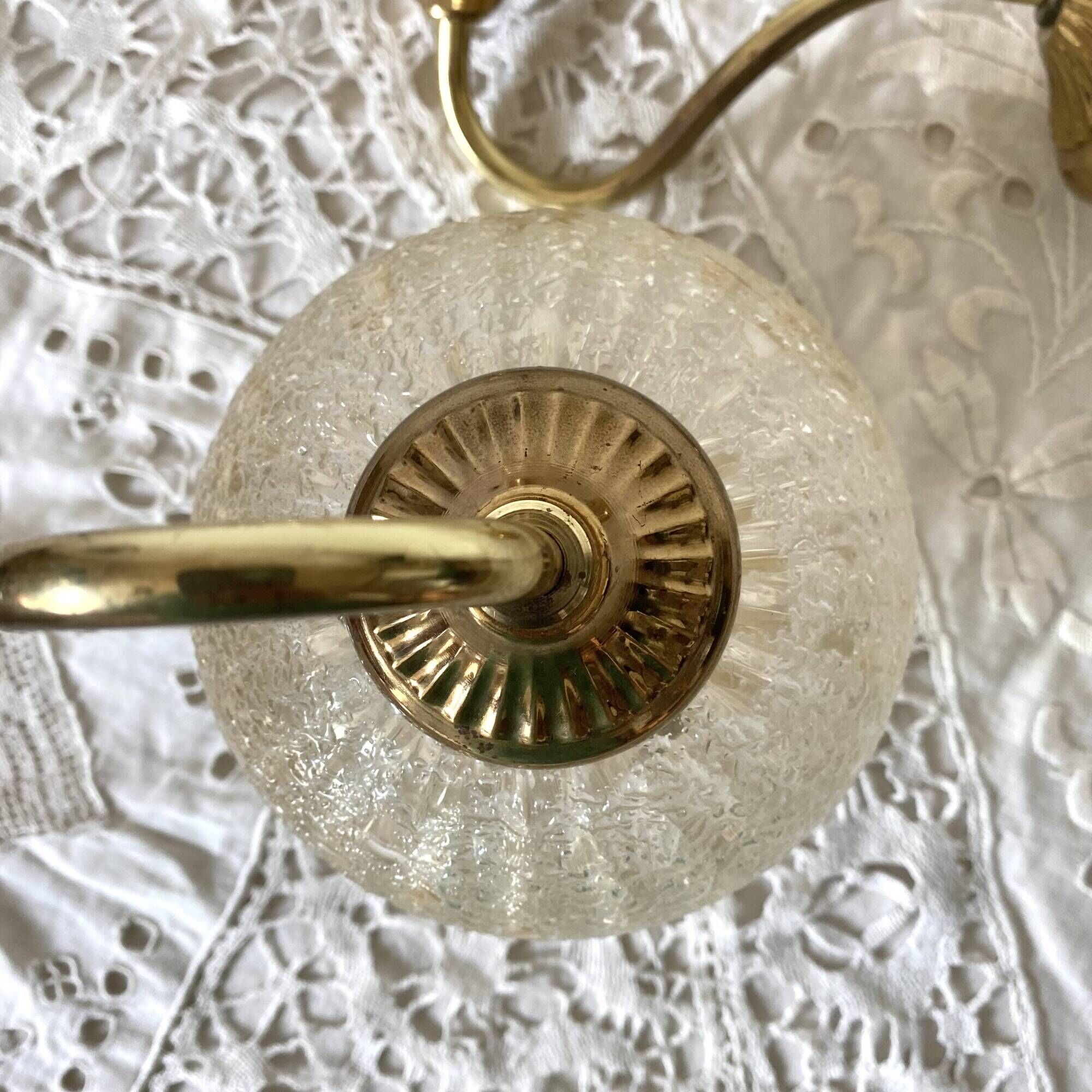 Pair of retro wall lights in glass and gold metal