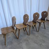 Set of 4 Vintage Tyrolean Heart Cutout Wooden Dining Chairs