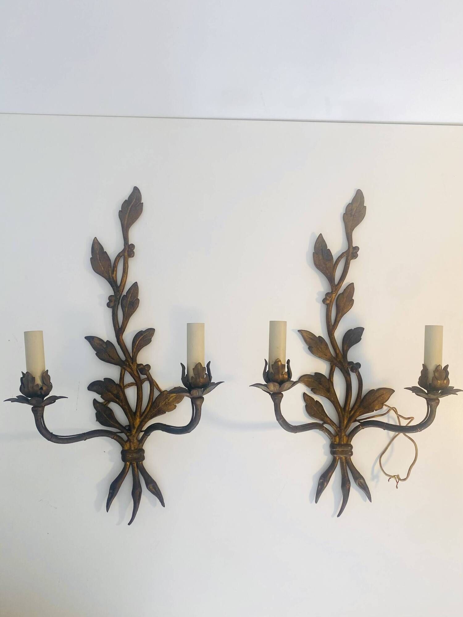 Pair of large wall sconces attributed to Maison Baguès, Paris, circa 1966.