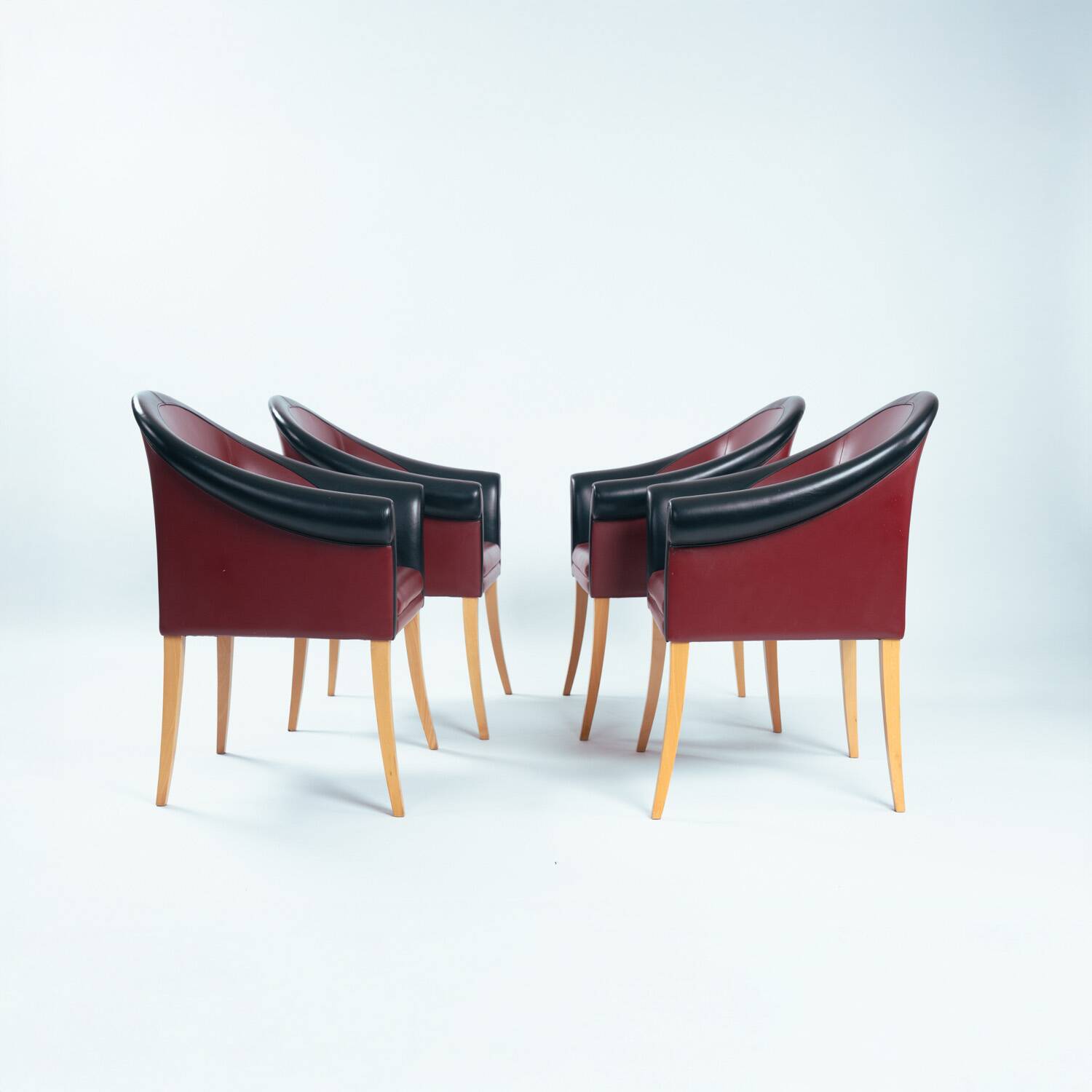 Sinan Armchairs in Leather and Beech Wood, Red and Black, Designed by Poltrona Frau, Set of 4