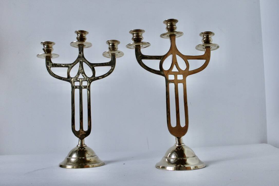 Pair of old brass candlesticks Denmark 1930 Art-Deco