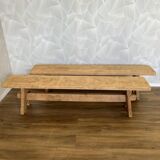 Pair of benches in light stripped solid wood