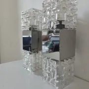Pair of wall lights in glass and chrome metal