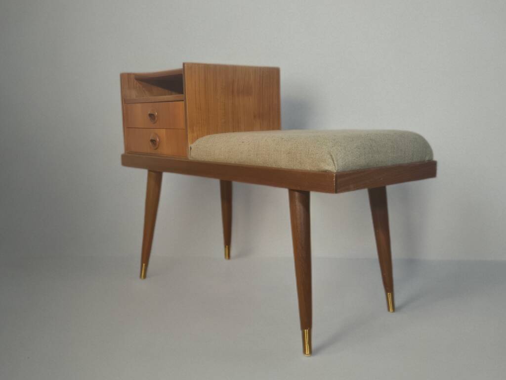 Teak telephone bench, Vintage Scandinavian 1960s