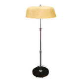 Lampe de sol Art Déco en chrome tchécoslovaque des années 1950 avec abat-jour fait à la main