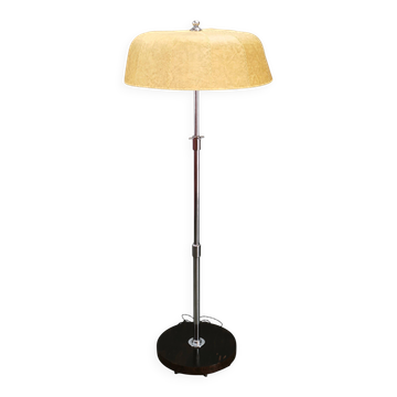 1950s Czechoslovakian Art Deco Chrome Floor Lamp with Handmade Shade