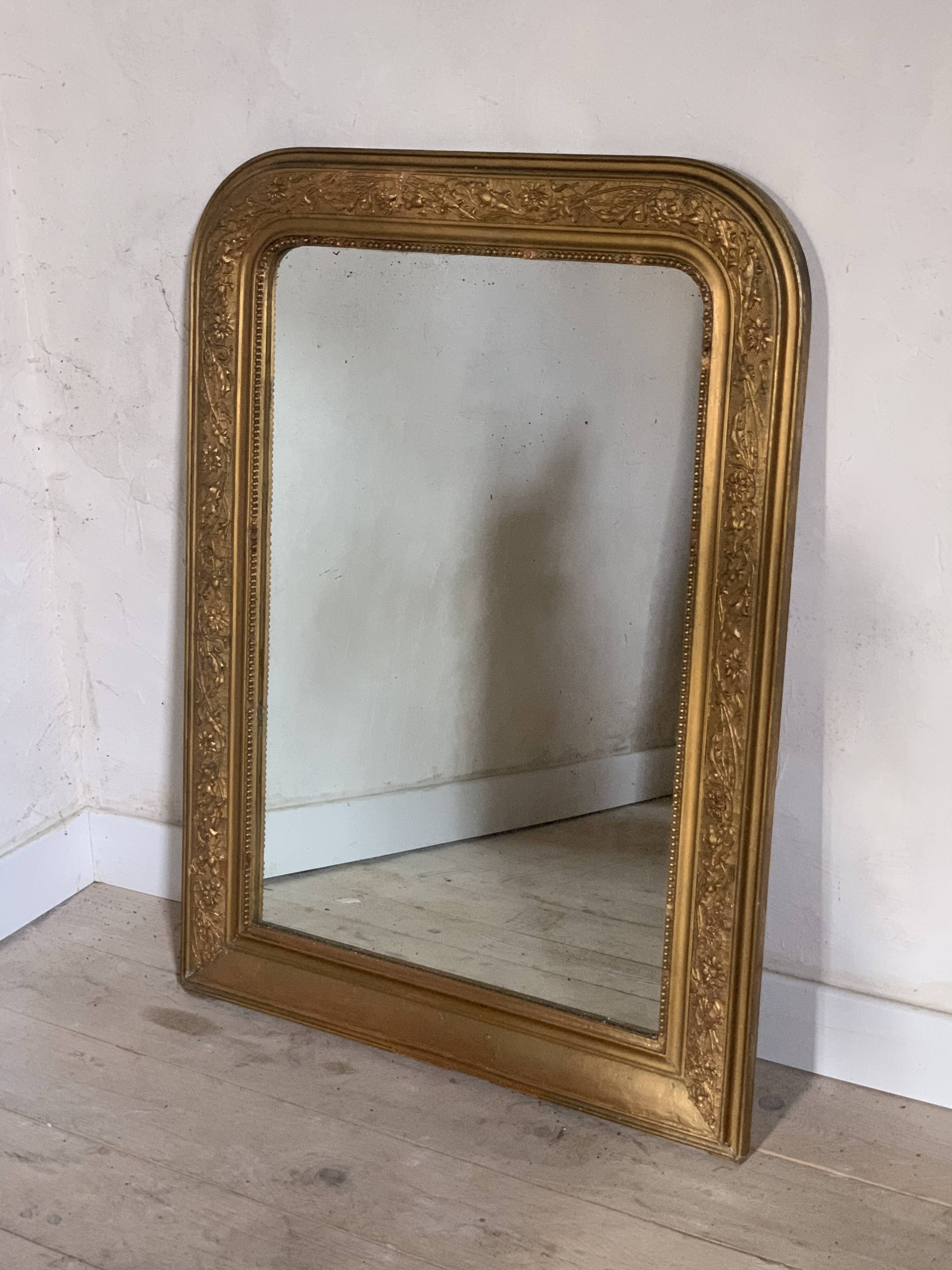 Louis philippe golden fireplace mirror with floral pattern