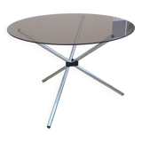 Vintage 70s table with glass and chrome legs.