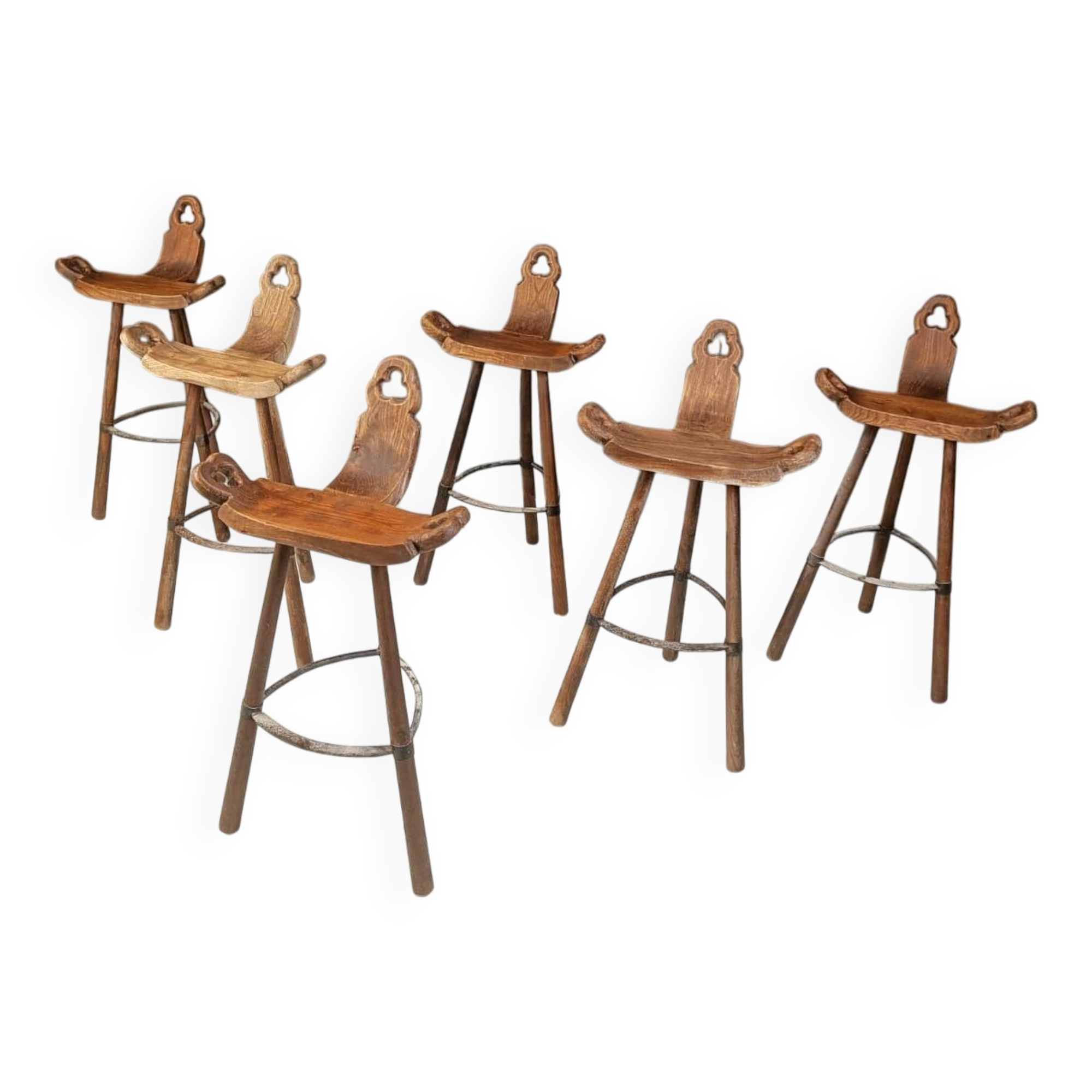 Ensemble de 6 tabourets de bar brutalistes, années 1960