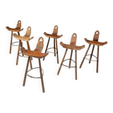 Set of 6 brutalist bar stools, 1960s