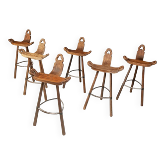 Set of 6 brutalist bar stools, 1960s